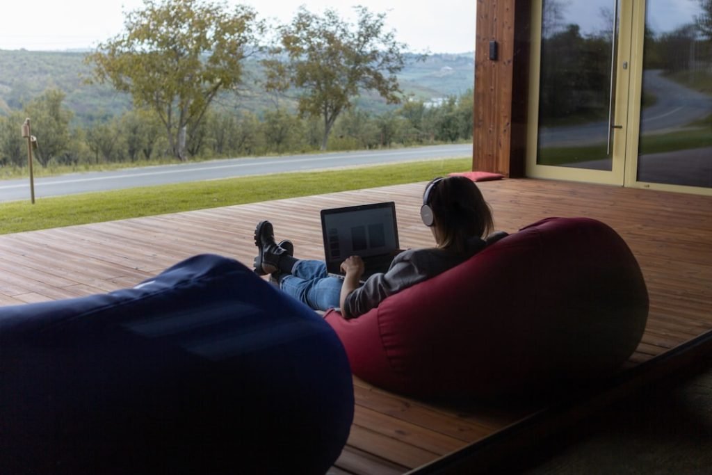 Woman remote work outdoors